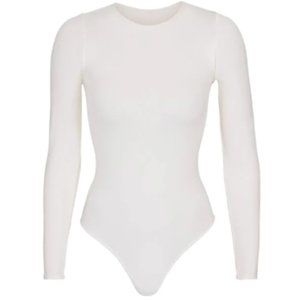 SKIMS Tops | Essential Long Sleeve Crewneck Bodysuitskims | Color: Marble/White